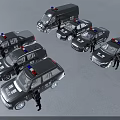 Multiple Police Cars With Flashing Lights And Police Officers Standing Nearby
