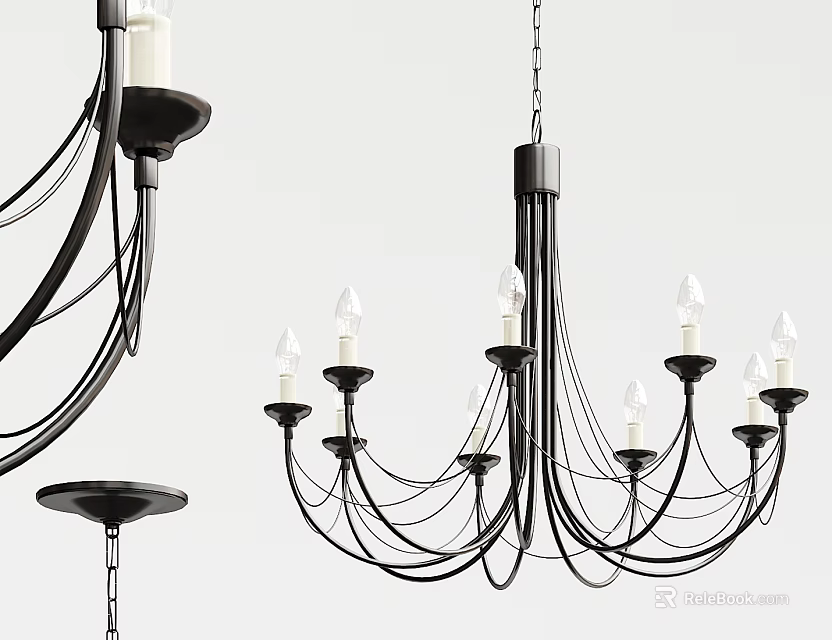 Modern Black Metal Chandelier With Multiple Candle Shaped Bulbs And Elegant Design 3d model 