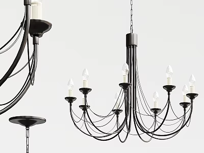 Modern Black Metal Chandelier With Multiple Candle Shaped Bulbs And Elegant Design 3d model