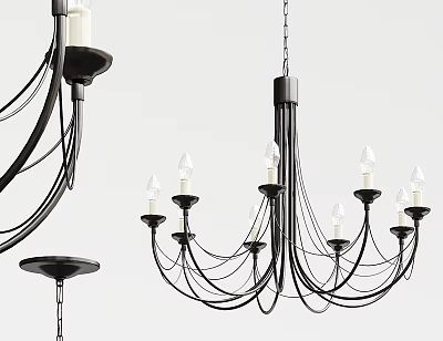 Modern Black Metal Chandelier With Multiple Candle Shaped Bulbs And Elegant Design 3d model