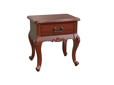 Classic Wooden Bedside Table With Single Drawer And Carved Legs Design 3d model