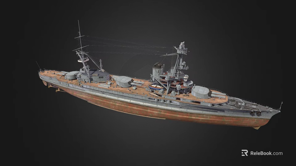 Classic Wooden Battleship With Detailed Deck Turrets Mast And Hull Design 3d model 