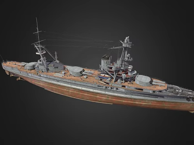 Classic Wooden Battleship With Detailed Deck Turrets Mast And Hull Design 3d model