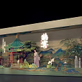 Chinese Traditional Scenic Photo Check In Spot With Pavilion Ancient Costume Figures And Mountain Landscape
