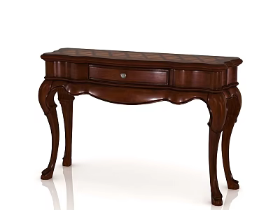 Dark Brown Wooden Console Table With Carved Legs And Drawer Design 3d model