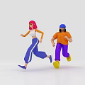 Two Cartoon Characters Running In Colorful Clothing With Pink Hair Blue Cap And White Background