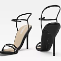 Stylish Black High Heel Sandals With Thin Straps Decorative Studs And Slim Heel