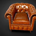 Classic Leather Single Sofa With Button Tufted Design And Rolled Arms 3d model