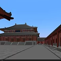 Ancient Chinese Architecture Featuring Multi Tiered Roof Overhanging Eaves Red Pillars and Stone Steps