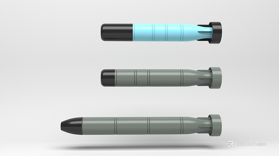 Blue And Gray Cylindrical Components With Ribbed Design Black Top And Bottom Ends 3d model 