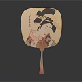 Traditional Square Fan Artwork Featuring Woman in Elegant Traditional Attire and Hair Ornaments