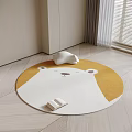 Round Area Rug Cute Bear Design White and Yellow Colors Cozy Kids Room Floor Decor
