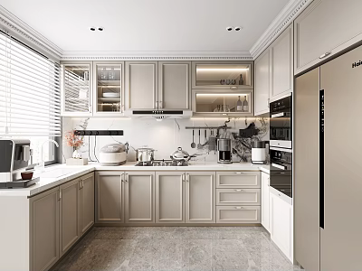 Modern Kitchen Interior Design With Light Gray Cabinets Countertop And Appliances 3d model