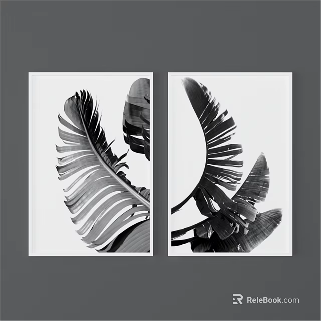 Black and White Leaf Art Decorative Photo Frames Two Piece Wall Decor Set 3d model 