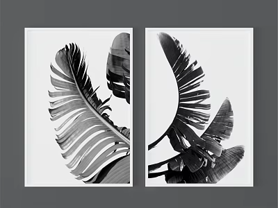 Black and White Leaf Art Decorative Photo Frames Two Piece Wall Decor Set 3d model