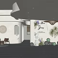 Modern Bridal Shop Interior With White Curved Walls Green Plants And Comfortable Seating