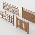 Wooden Railings With Various Designs Including Lattice Patterns And Vertical Slats 3d model