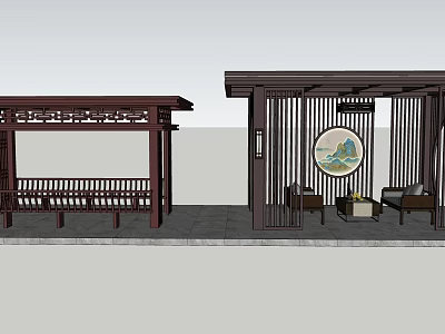 Traditional Chinese Garden Ornaments With Pergola Bench Decorative Screen And Landscape Painting Seats 3d model