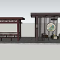 Traditional Chinese Garden Ornaments With Pergola Bench Decorative Screen And Landscape Painting Seats