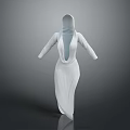 Simple Elegant White Hooded Dress With Long Sleeves And V Neckline
