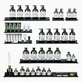 Stylish Bathroom Accessories With Green Bottles Diffusers And Storage Shelves 3d model