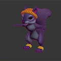 Cartoon Squirrel Character With Purple Blue Body Yellow Knitted Hat And Ankle Bands Outstretched Arms