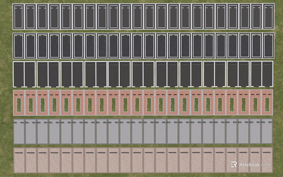 Road Facilities With Various Colored Pavements Sidewalk Blocks And Green Strips 3d model