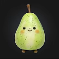 Cute smiling green pear toy with blushing cheeks brown stem and small feet