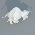 Geometric Polygonal Style White Bull Sculpture For Garden Decor With Gray Background And Brown Countertop