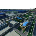 Large Scale Industrial Plant With Piping Systems Buildings Surrounding River And Roads
