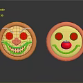 Decorative Ornament Set With Two Circular Playful Expressions Orange Border Yellow Body Red Green Details