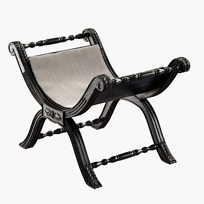 Elegant Single Chair With Black Carved Frame And Light Fabric Seat 3d model