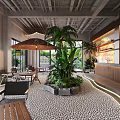 Modern Restaurant Interior Design With Open Layout Green Plants Wooden Bar And Natural Light