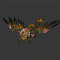 Fierce Fantasy Game Movie Character With Flaming Wings And Blue Gold Spikes
