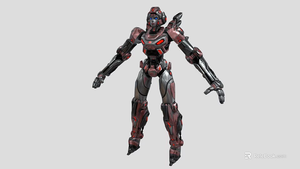 Futuristic Sci Fi Mech Character With Gray Red Armor And Mechanical Design 3d model 