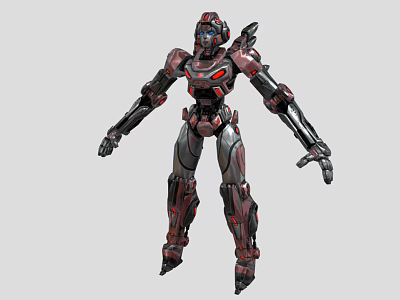 Futuristic Sci Fi Mech Character With Gray Red Armor And Mechanical Design 3d model