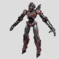 Futuristic Sci Fi Mech Character With Gray Red Armor And Mechanical Design