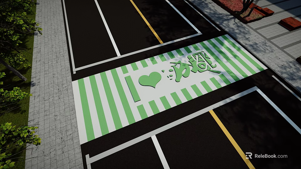 Garden Landscape With Green And White Striped Pavement Heart Design Su Di Themed 3d model 