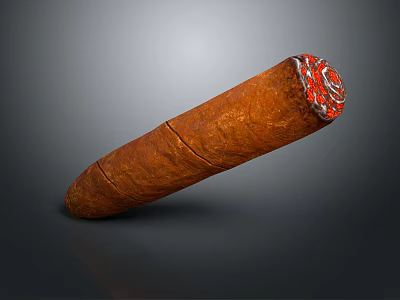 Premium Brown Cigar With Red Decorative Tip And Natural Tobacco Texture 3d model