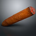 Premium Brown Cigar With Red Decorative Tip And Natural Tobacco Texture