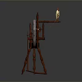 Traditional Wooden Spinning Wheel With Large Wheel And Candle Lamp Design
