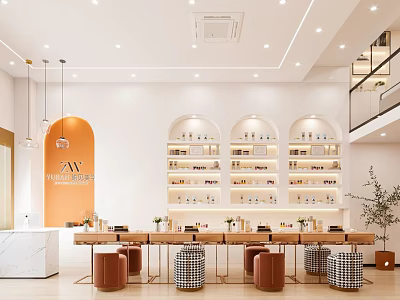 Bright Elegant Beauty And Hair Salon Interior Design With Tidy Product Displays And Comfortable Seats 3d model