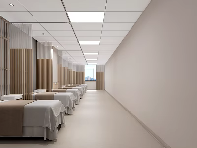 SPA Sauna Relaxation Corridor Featuring Neatly Arranged Beds White Sheets And Wooden Partitions 3d model