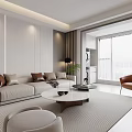 Modern Minimalist Living And Dining Room With Cozy Soft Furnishings And Bright Large Window View