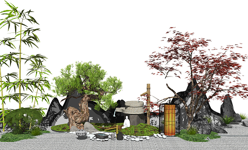 Japanese style landscape sketch dry landscape courtyard landscape sketch 3d model