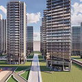 Modern High Rise Residential Buildings With Green Areas And Wide Roads Under Blue Sky