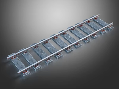 Heavy Duty Railway Track With Metal Sleepers And Steel Fasteners Structure 3d model