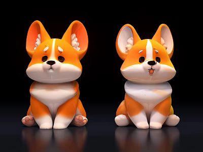 Two Cute Orange And White Reptile Plush Toys Sitting On Black Background 3d model