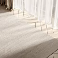 Beige Textured Square Rug On Tile Floor With Sunlight Streaming Through Curtains 3d model