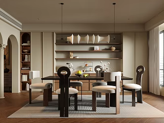 Middle Ancient Dining Table Dining Chair Single Chair Chandelier Sideboard 3d model